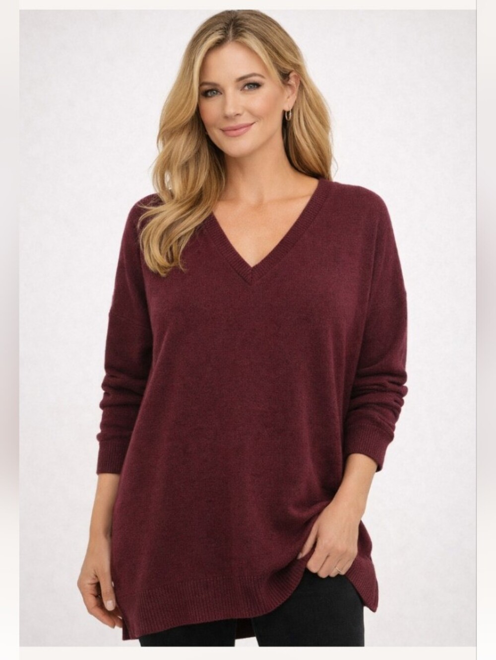 Lucky Brand" Cotton Blend Sweater, NWT Brand Maroon V-Neck Oversized (M) Sweater